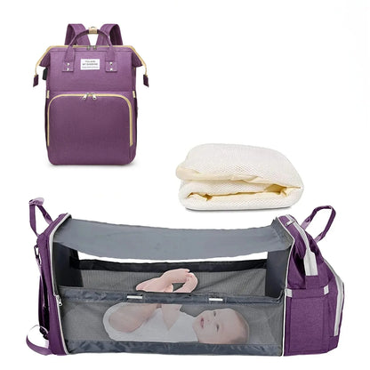 Diaper Bag Backpack with Foldable Baby Bed