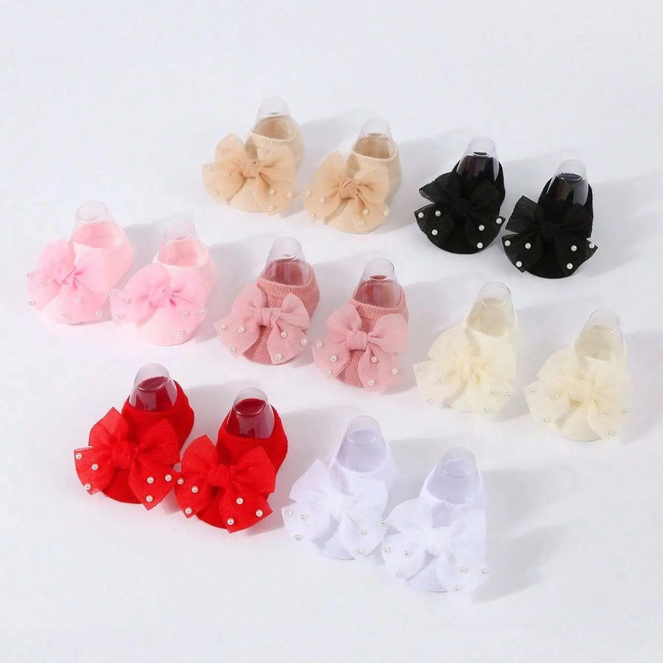 Soft Baby Bow with Pearl Embellishments Socks  Ideal for Birthday & Photos