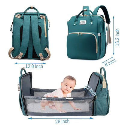 Diaper Bag Backpack with Foldable Baby Bed