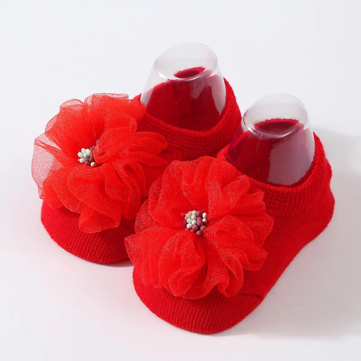 1 pair organza baby non slip floor socks handmade adhesive knitted childrens' socks solid color  breathable walking baby socks