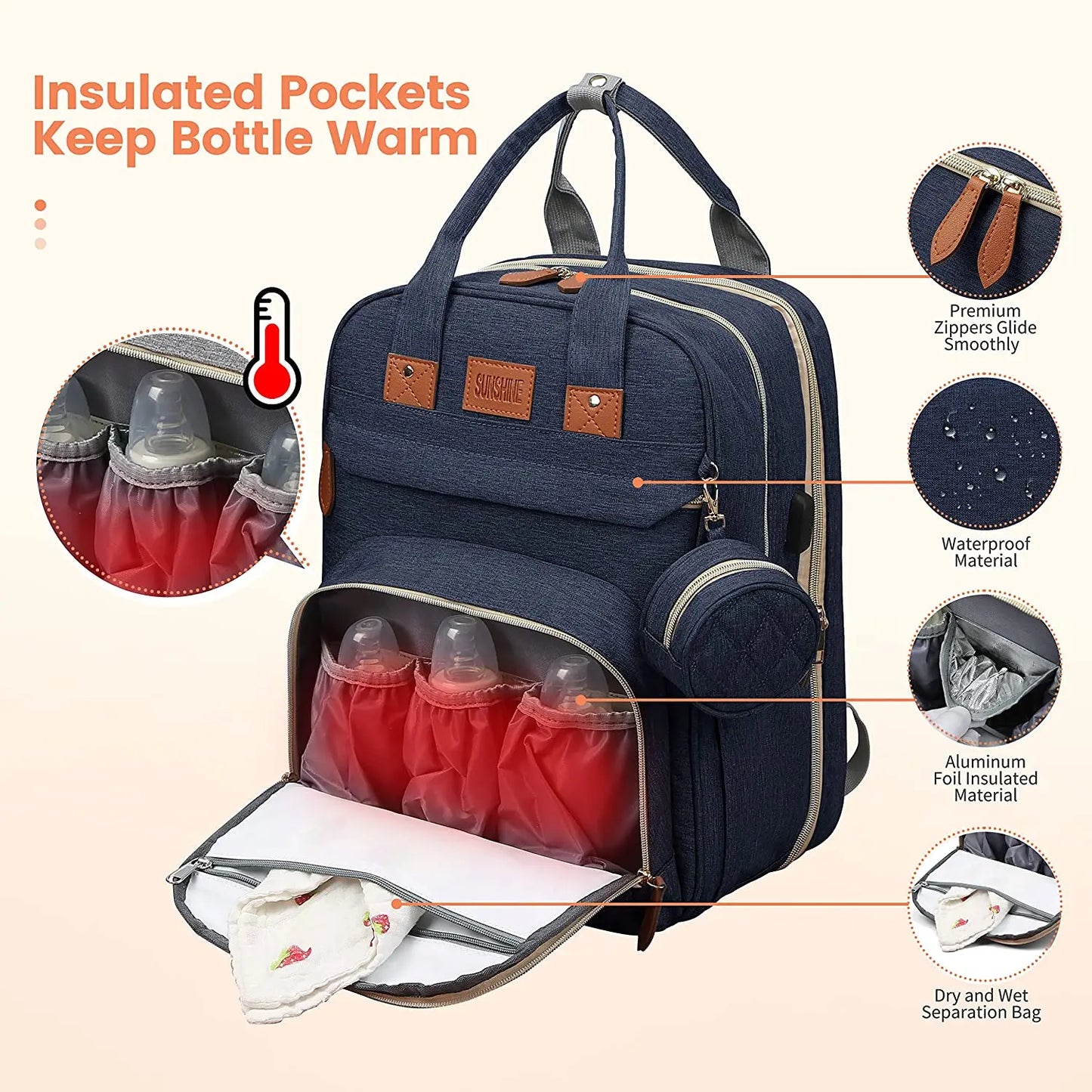 Diaper Bag Backpack with Foldable Baby Bed