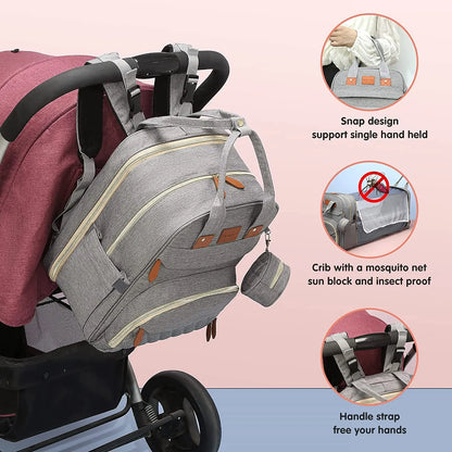 Diaper Bag Backpack with Foldable Baby Bed