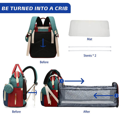Diaper Bag Backpack with Foldable Baby Bed
