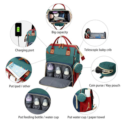 Diaper Bag Backpack with Foldable Baby Bed