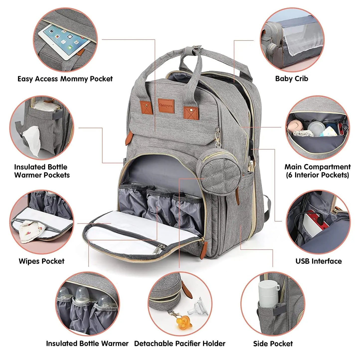 Diaper Bag Backpack with Foldable Baby Bed